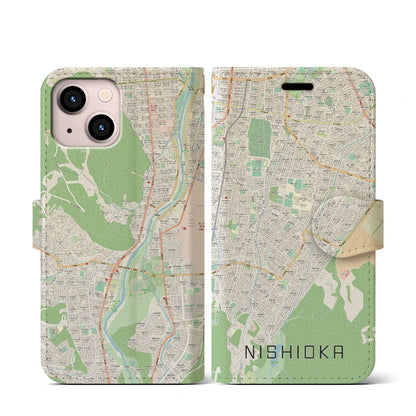 【西岡（北海道）】地図柄iPhoneケース（手帳タイプ）ナチュラル・iPhone 13 mini 用