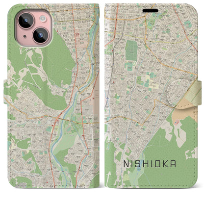 【西岡（北海道）】地図柄iPhoneケース（手帳タイプ）ナチュラル・iPhone 15 Plus 用