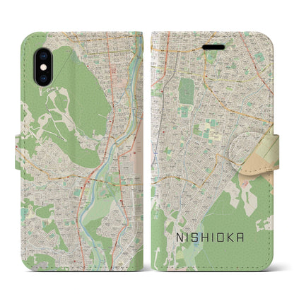 【西岡（北海道）】地図柄iPhoneケース（手帳タイプ）ナチュラル・iPhone XS / X 用