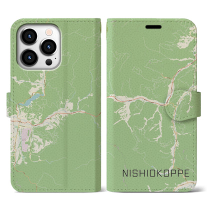 【西興部（北海道）】地図柄iPhoneケース（手帳タイプ）ナチュラル・iPhone 13 Pro 用