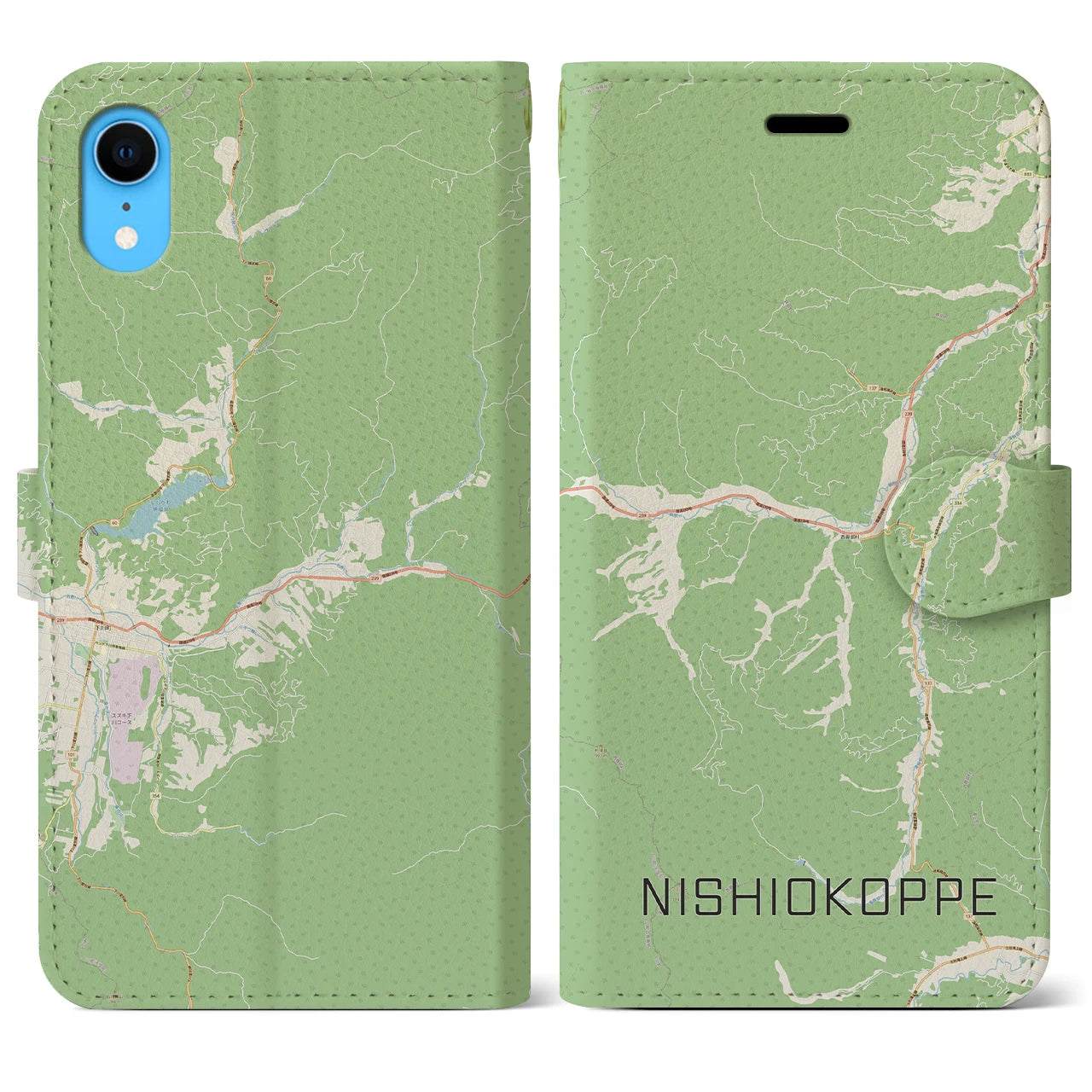 【西興部】地図柄iPhoneケース（手帳両面タイプ・ナチュラル）iPhone XR 用