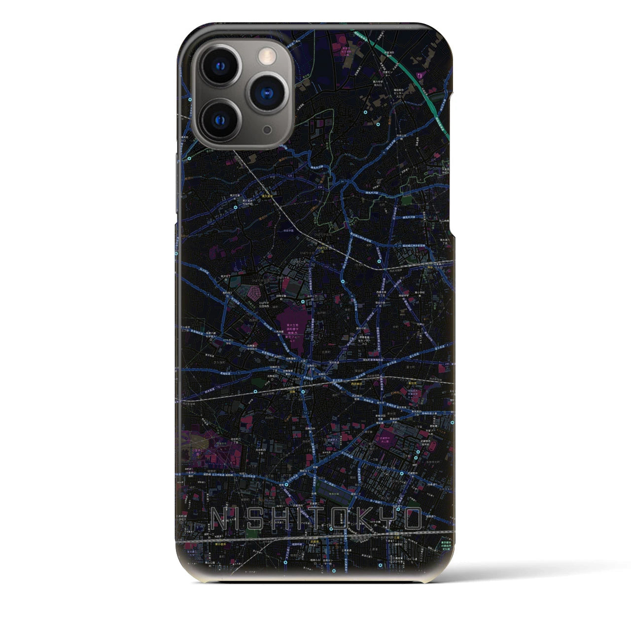 【西東京】地図柄iPhoneケース（バックカバータイプ・ブラック）iPhone 11 Pro Max 用