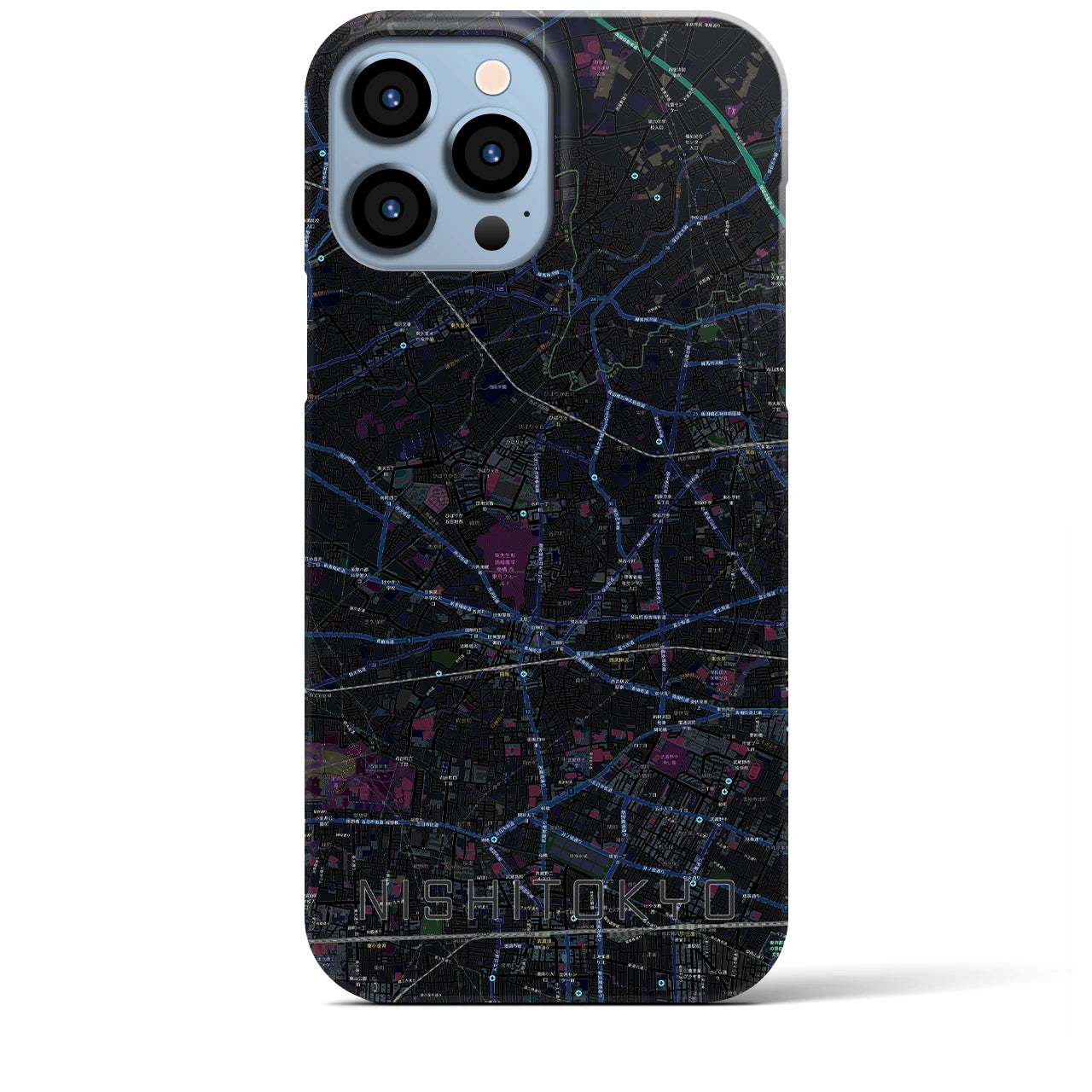 【西東京】地図柄iPhoneケース（バックカバータイプ・ブラック）iPhone 13 Pro Max 用