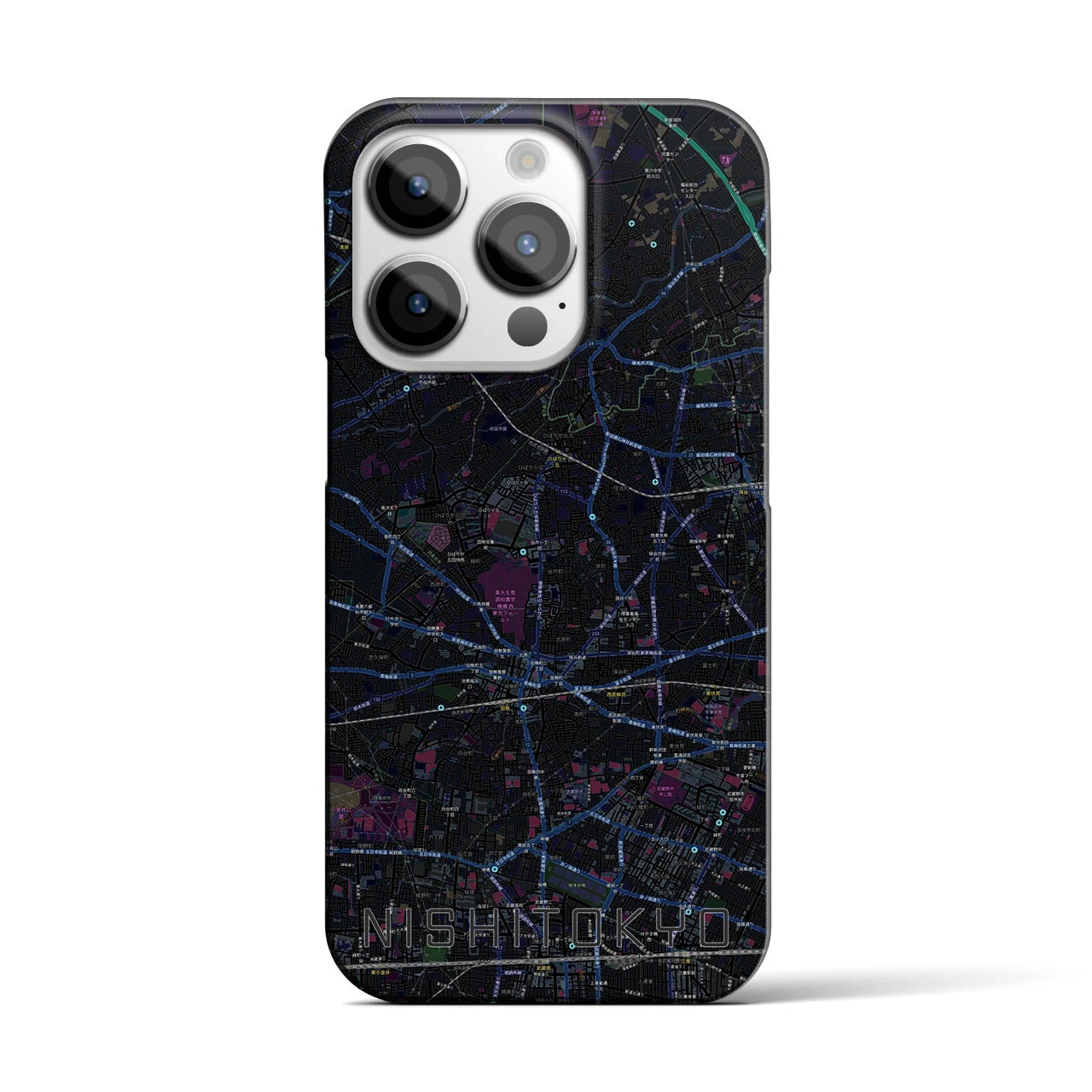 【西東京】地図柄iPhoneケース（バックカバータイプ・ブラック）iPhone 14 Pro 用