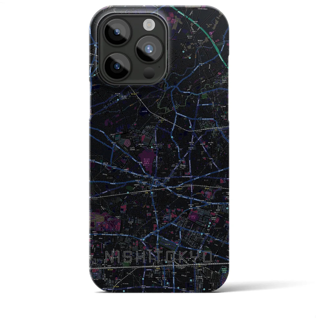 【西東京】地図柄iPhoneケース（バックカバータイプ・ブラック）iPhone 15 Pro Max 用