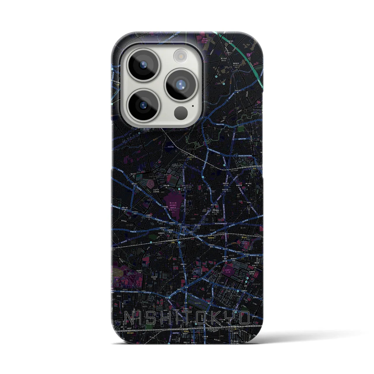 【西東京】地図柄iPhoneケース（バックカバータイプ・ブラック）iPhone 15 Pro 用