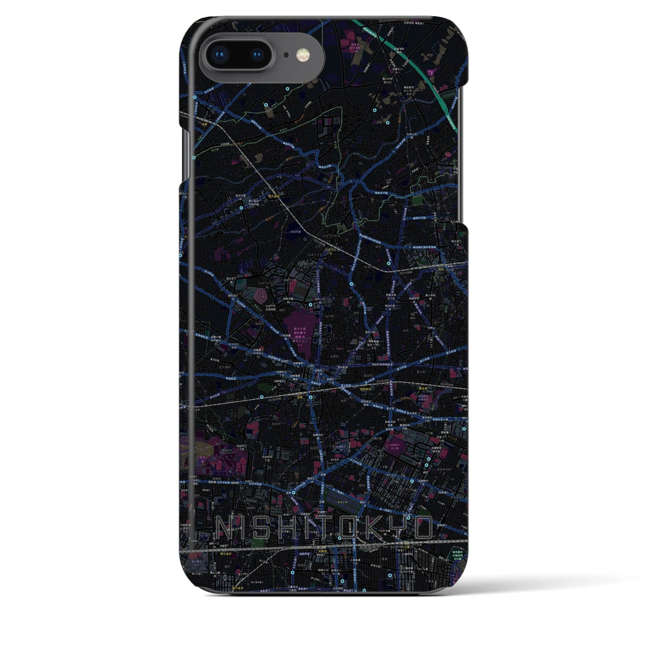 【西東京】地図柄iPhoneケース（バックカバータイプ・ブラック）iPhone 8Plus /7Plus / 6sPlus / 6Plus 用