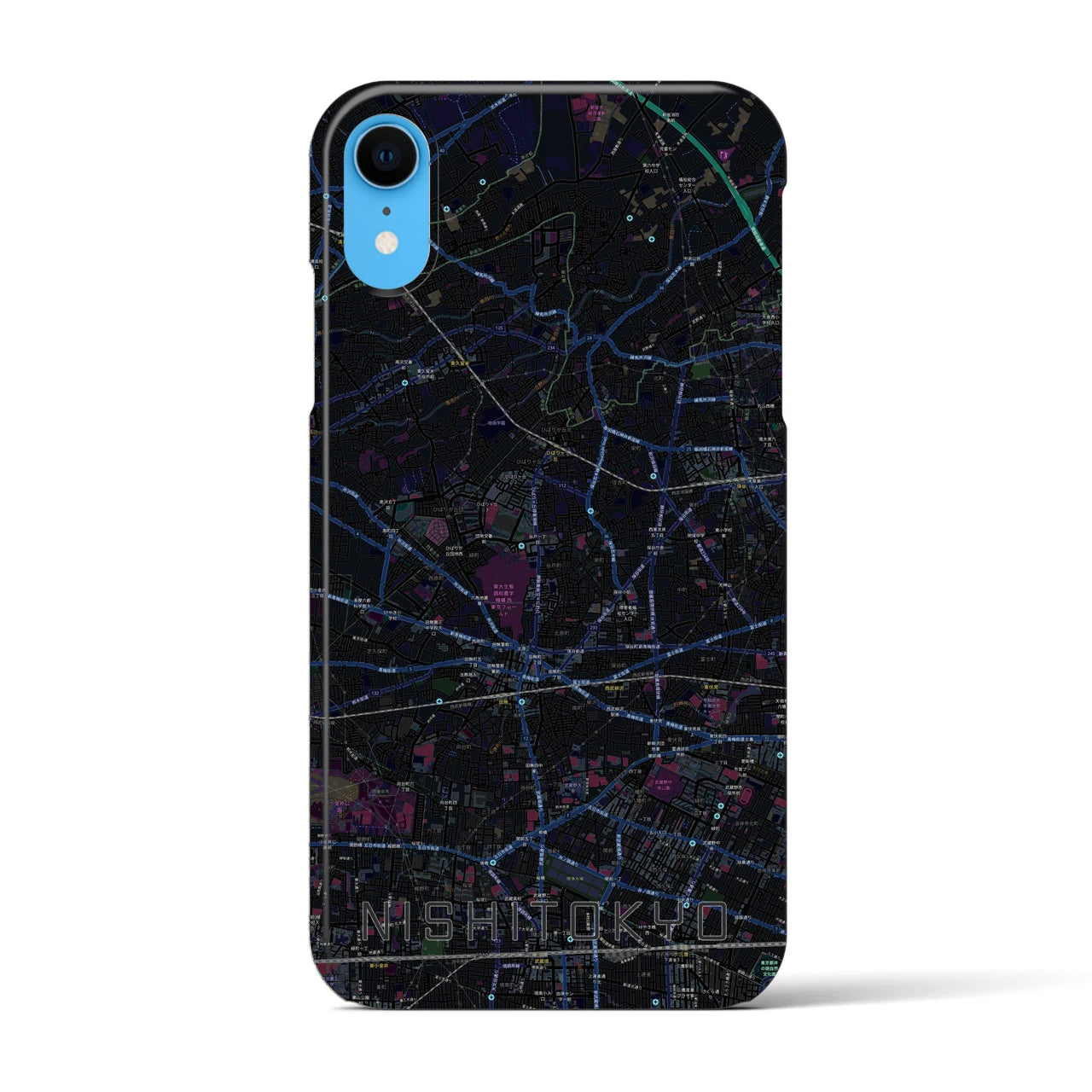 【西東京】地図柄iPhoneケース（バックカバータイプ・ブラック）iPhone XR 用