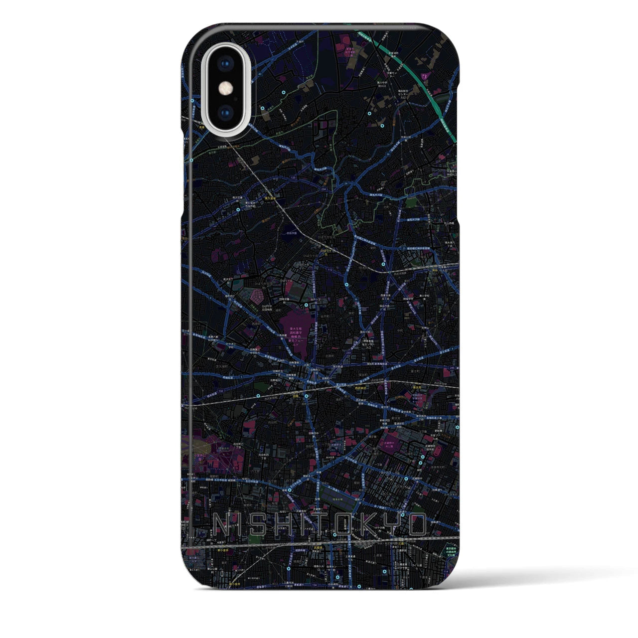 【西東京】地図柄iPhoneケース（バックカバータイプ・ブラック）iPhone XS Max 用