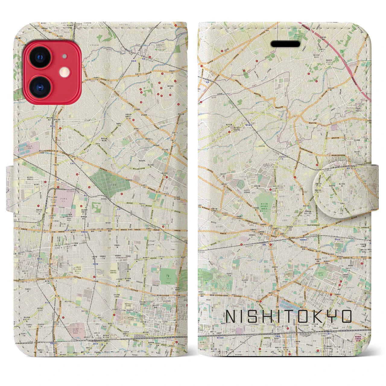 【西東京】地図柄iPhoneケース（手帳両面タイプ・ナチュラル）iPhone 11 用