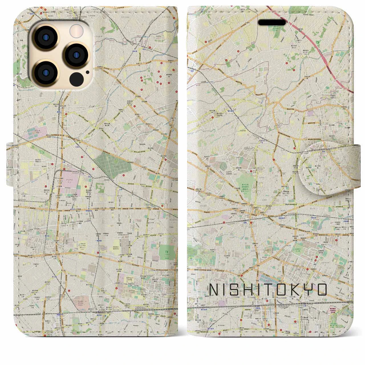 【西東京】地図柄iPhoneケース（手帳両面タイプ・ナチュラル）iPhone 12 Pro Max 用
