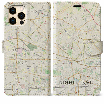 【西東京（東京都）】地図柄iPhoneケース（手帳タイプ）ナチュラル・iPhone 12 Pro Max 用