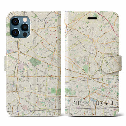 【西東京（東京都）】地図柄iPhoneケース（手帳タイプ）ナチュラル・iPhone 12 / 12 Pro 用