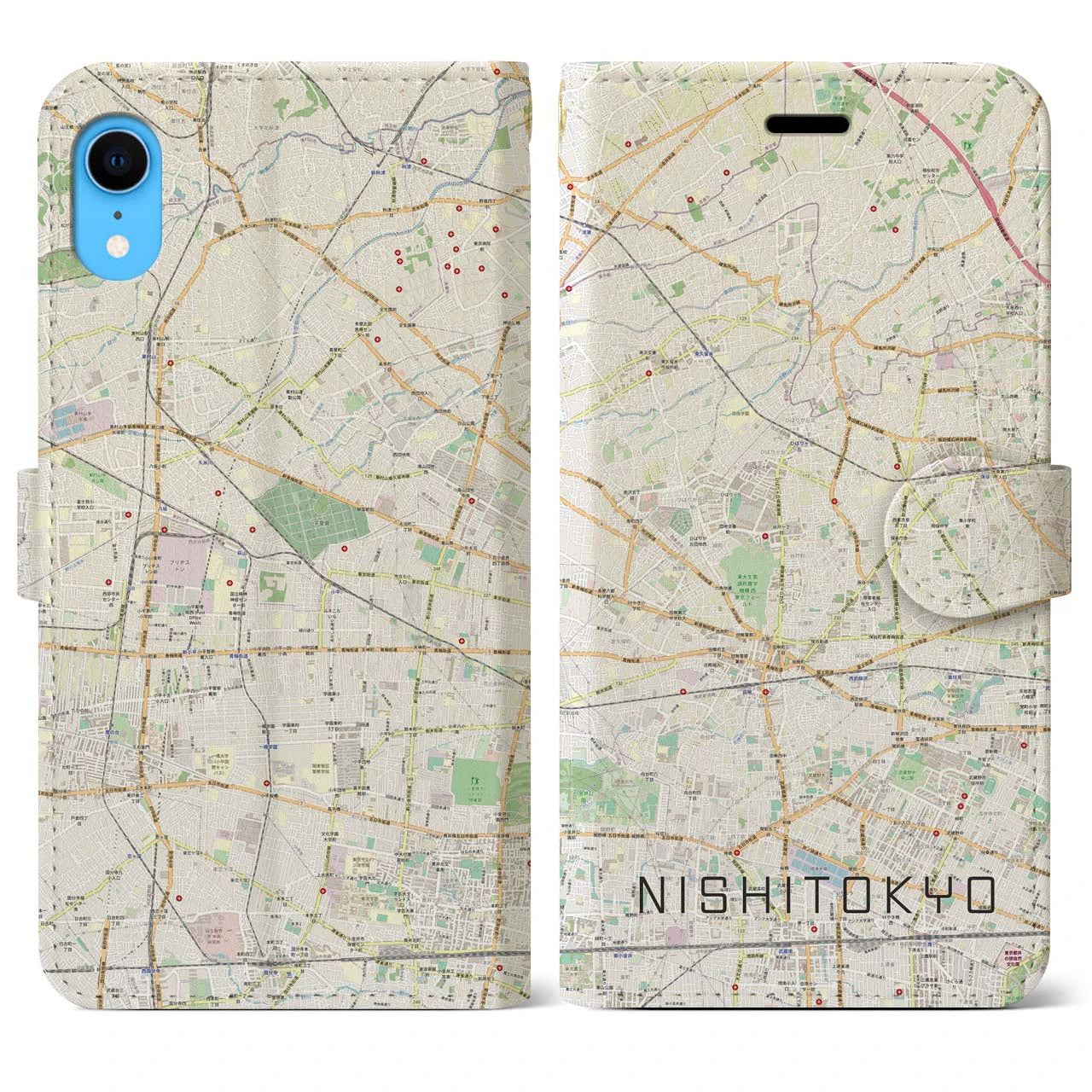 【西東京】地図柄iPhoneケース（手帳両面タイプ・ナチュラル）iPhone XR 用