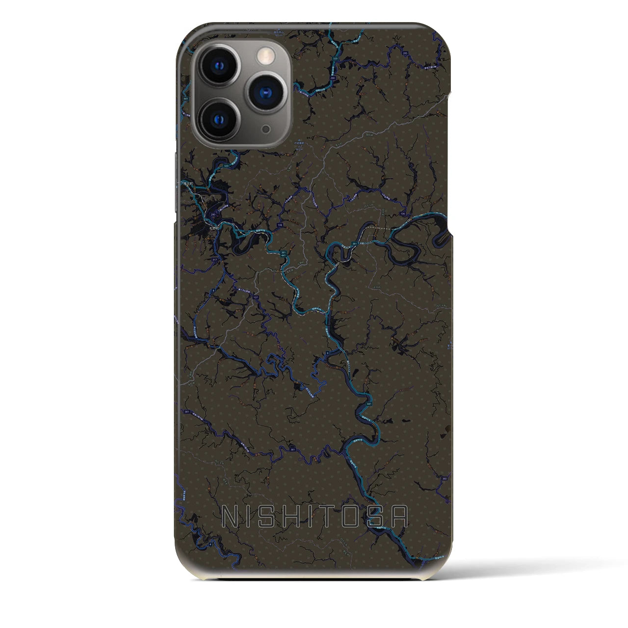 【西土佐】地図柄iPhoneケース（バックカバータイプ・ブラック）iPhone 11 Pro Max 用