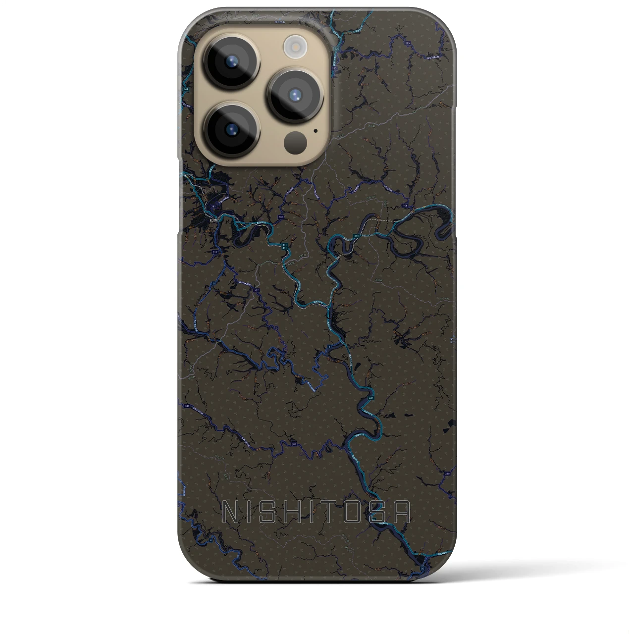 【西土佐】地図柄iPhoneケース（バックカバータイプ・ブラック）iPhone 14 Pro Max 用