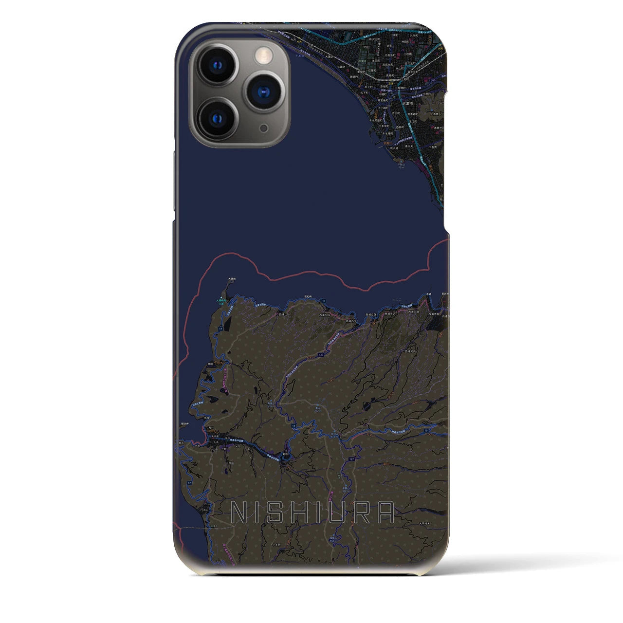 【西浦】地図柄iPhoneケース（バックカバータイプ・ブラック）iPhone 11 Pro Max 用
