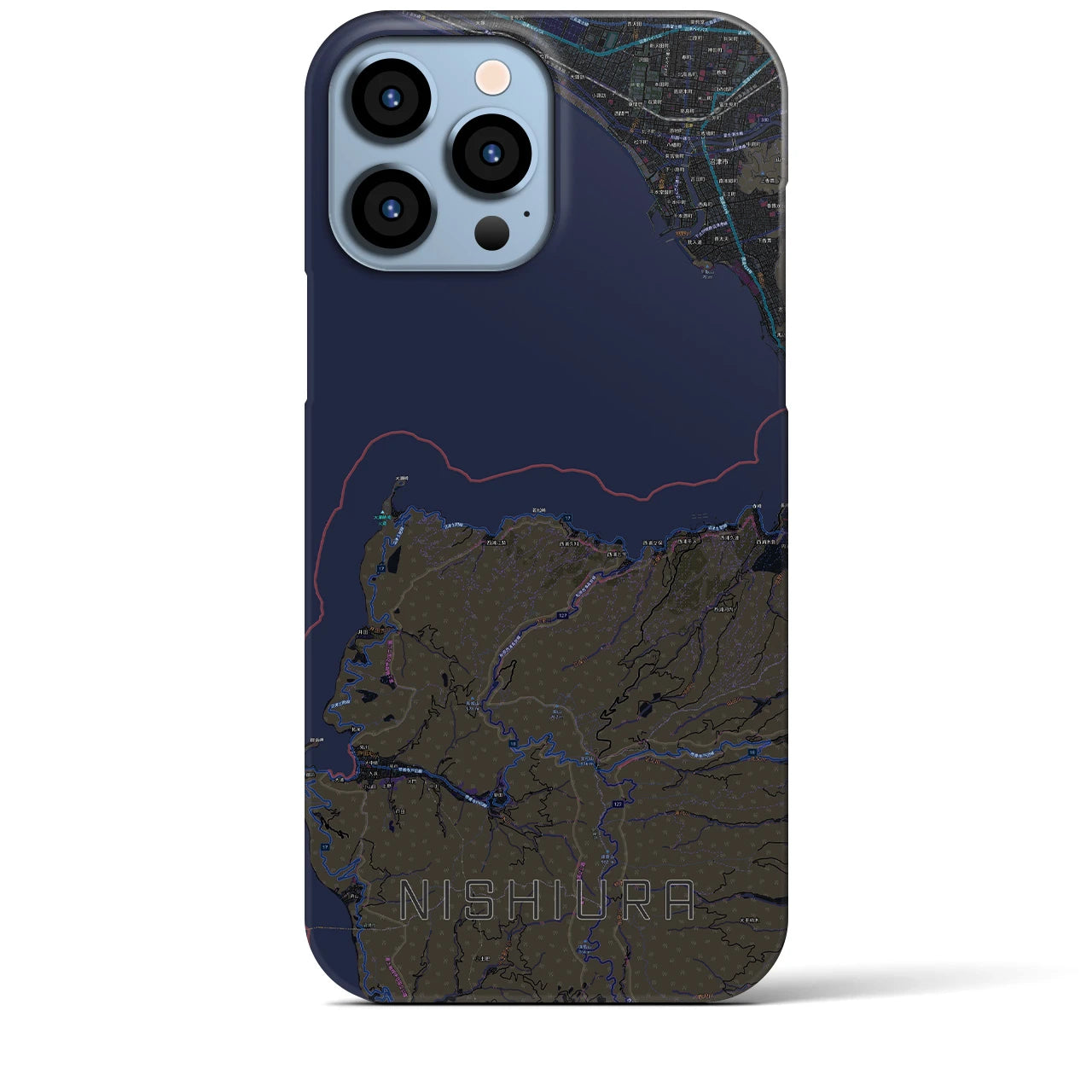 【西浦】地図柄iPhoneケース（バックカバータイプ・ブラック）iPhone 13 Pro Max 用