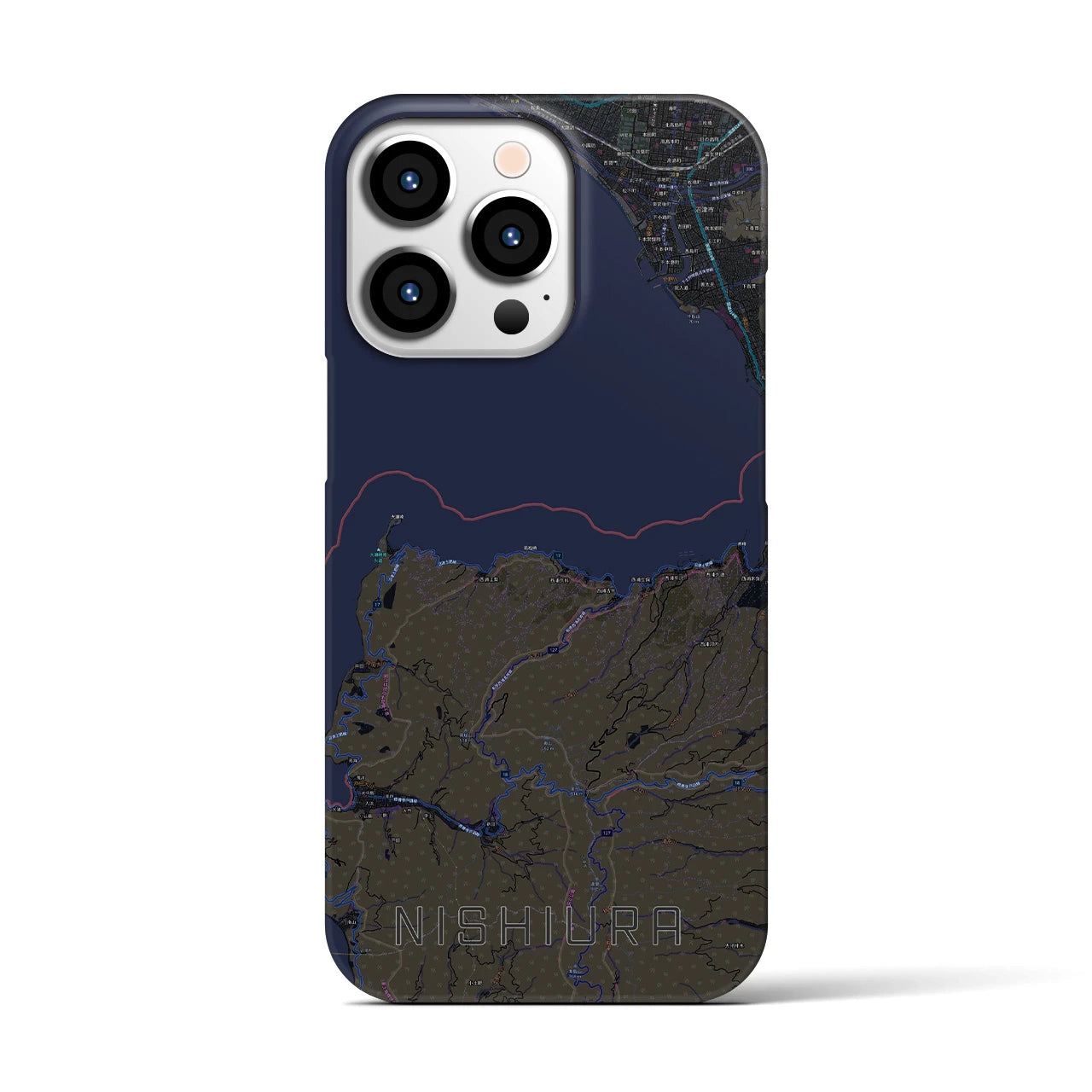 【西浦】地図柄iPhoneケース（バックカバータイプ・ブラック）iPhone 13 Pro 用