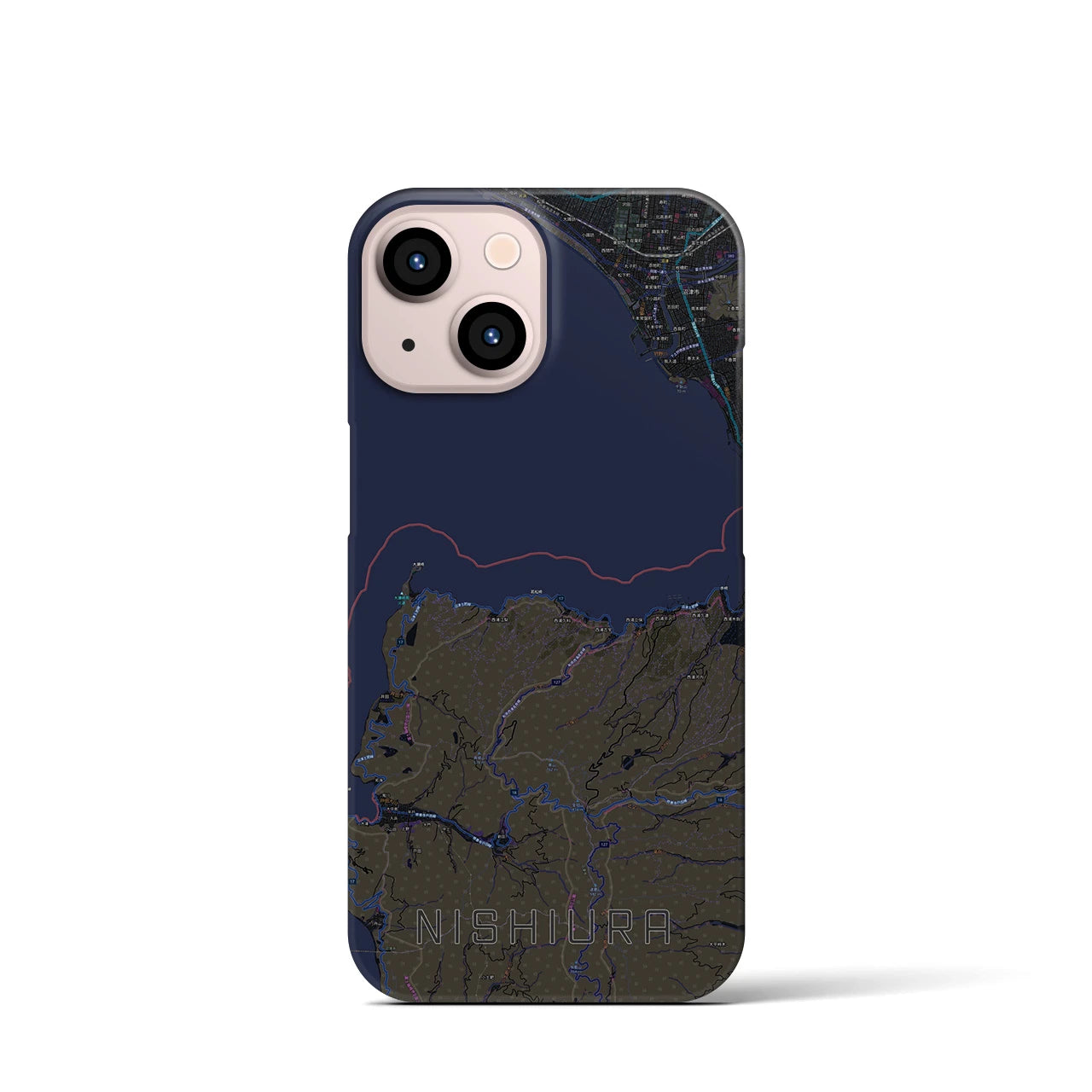 【西浦】地図柄iPhoneケース（バックカバータイプ・ブラック）iPhone 13 mini 用