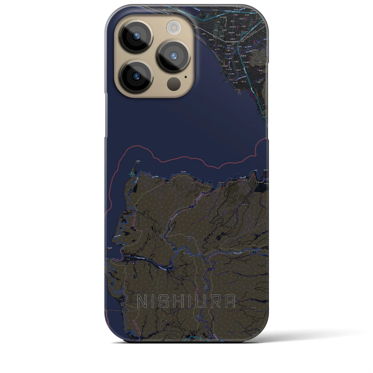 【西浦】地図柄iPhoneケース（バックカバータイプ・ブラック）iPhone 14 Pro Max 用