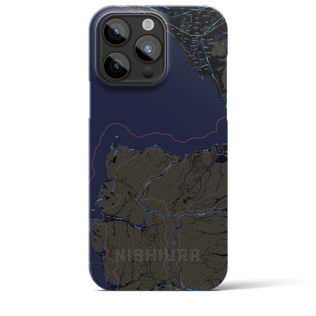 【西浦】地図柄iPhoneケース（バックカバータイプ・ブラック）iPhone 15 Pro Max 用