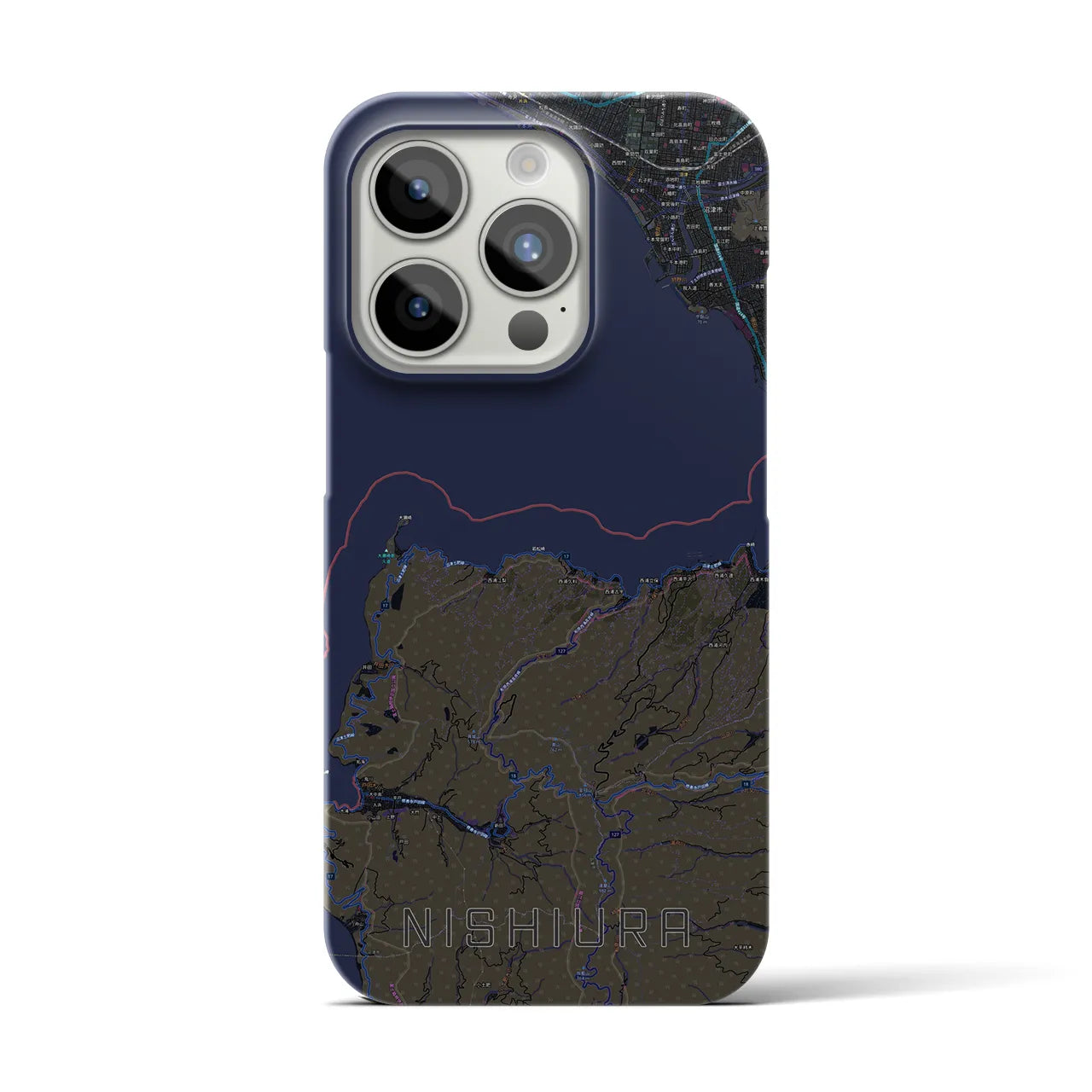 【西浦】地図柄iPhoneケース（バックカバータイプ・ブラック）iPhone 15 Pro 用