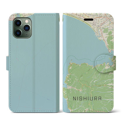 【西浦（静岡県）】地図柄iPhoneケース（手帳タイプ）ナチュラル・iPhone 11 Pro 用