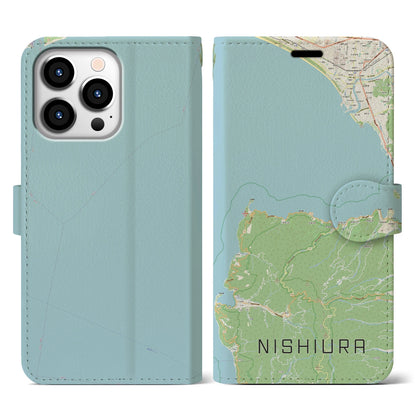 【西浦（静岡県）】地図柄iPhoneケース（手帳タイプ）ナチュラル・iPhone 13 Pro 用