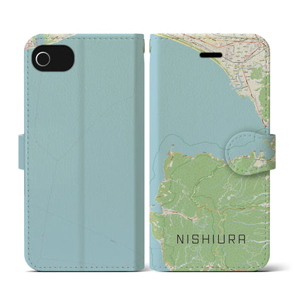 【西浦（静岡県）】地図柄iPhoneケース（手帳タイプ）ナチュラル・iPhone SE（第3 / 第2世代） / 8 / 7 / 6s / 6 用