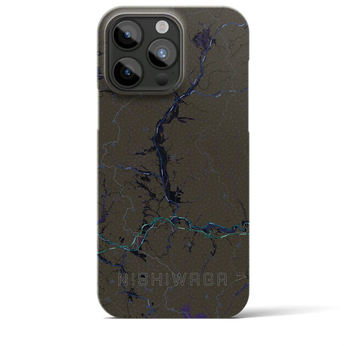 【西和賀】地図柄iPhoneケース（バックカバータイプ・ブラック）iPhone 15 Pro Max 用