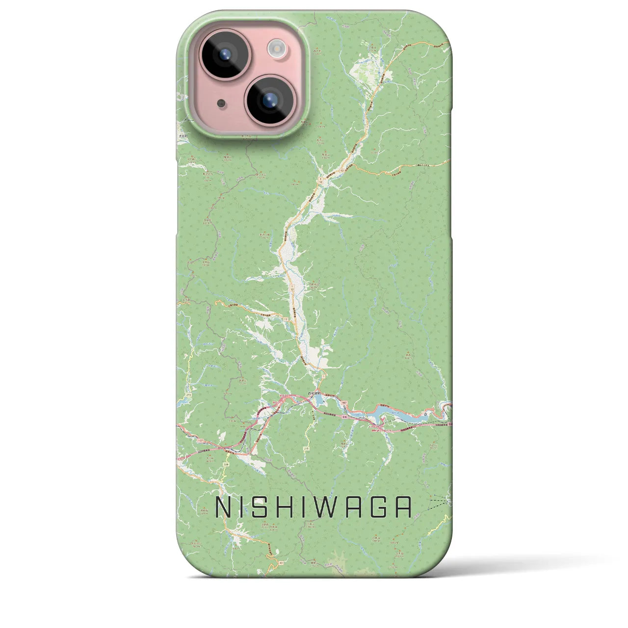 【西和賀】地図柄iPhoneケース（バックカバータイプ・ナチュラル）iPhone 15 Plus 用