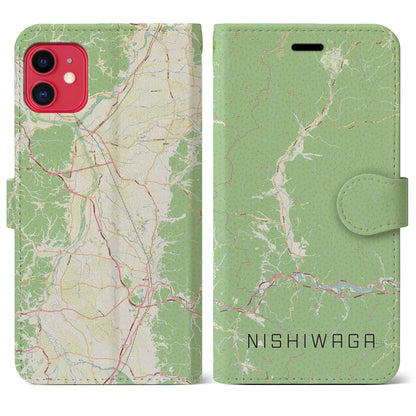 【西和賀（岩手県）】地図柄iPhoneケース（手帳タイプ）ナチュラル・iPhone 11 用