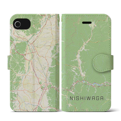 【西和賀（岩手県）】地図柄iPhoneケース（手帳タイプ）ナチュラル・iPhone SE（第3 / 第2世代） / 8 / 7 / 6s / 6 用