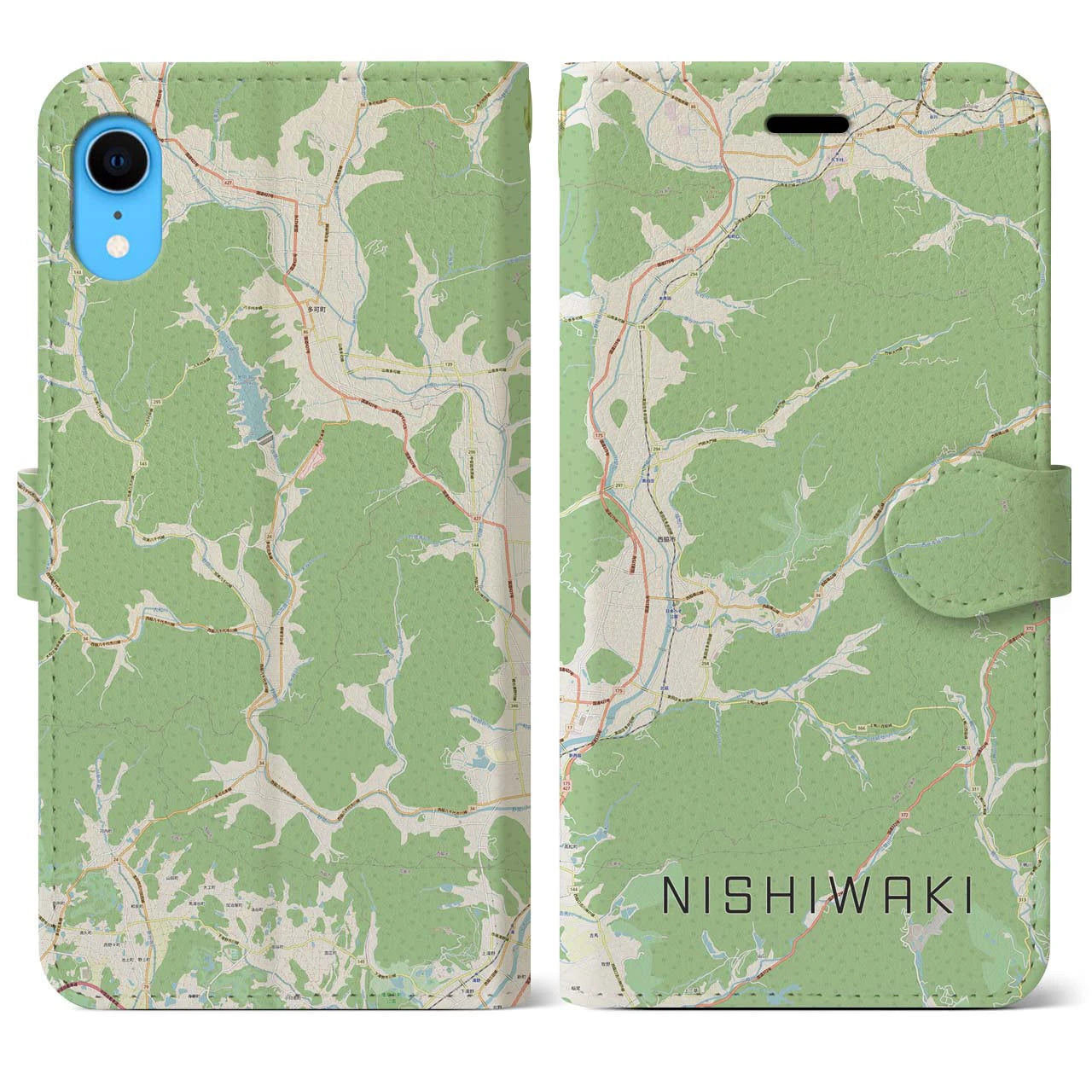 【西脇】地図柄iPhoneケース（手帳両面タイプ・ナチュラル）iPhone XR 用