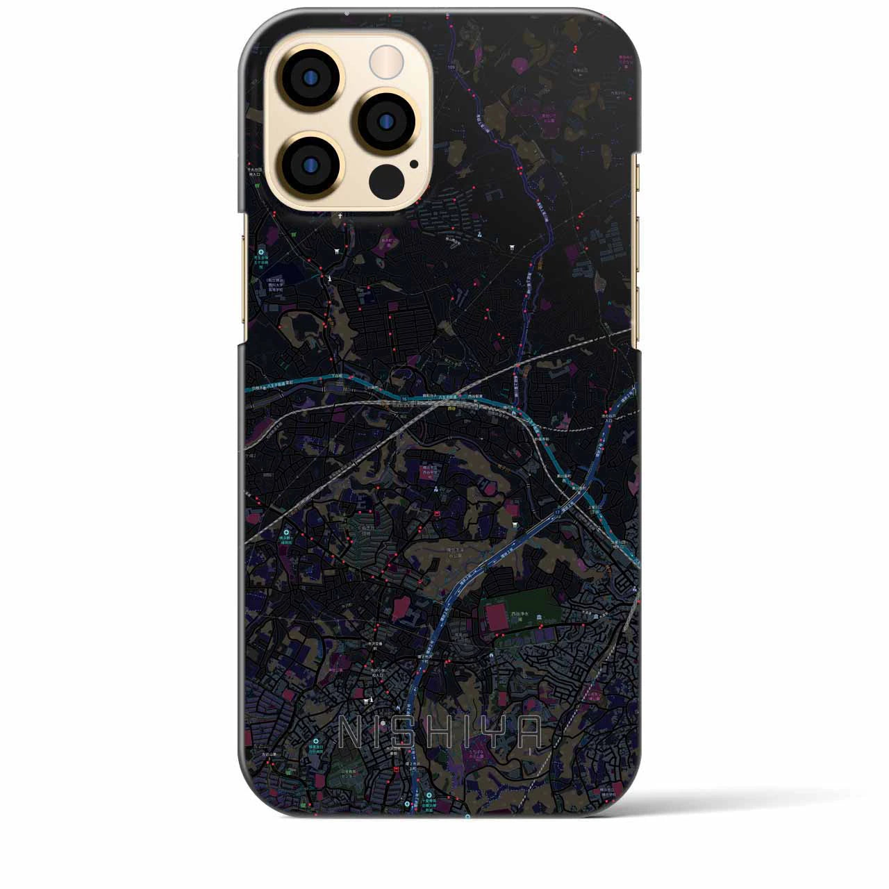【西谷】地図柄iPhoneケース（バックカバータイプ・ブラック）iPhone 12 Pro Max 用