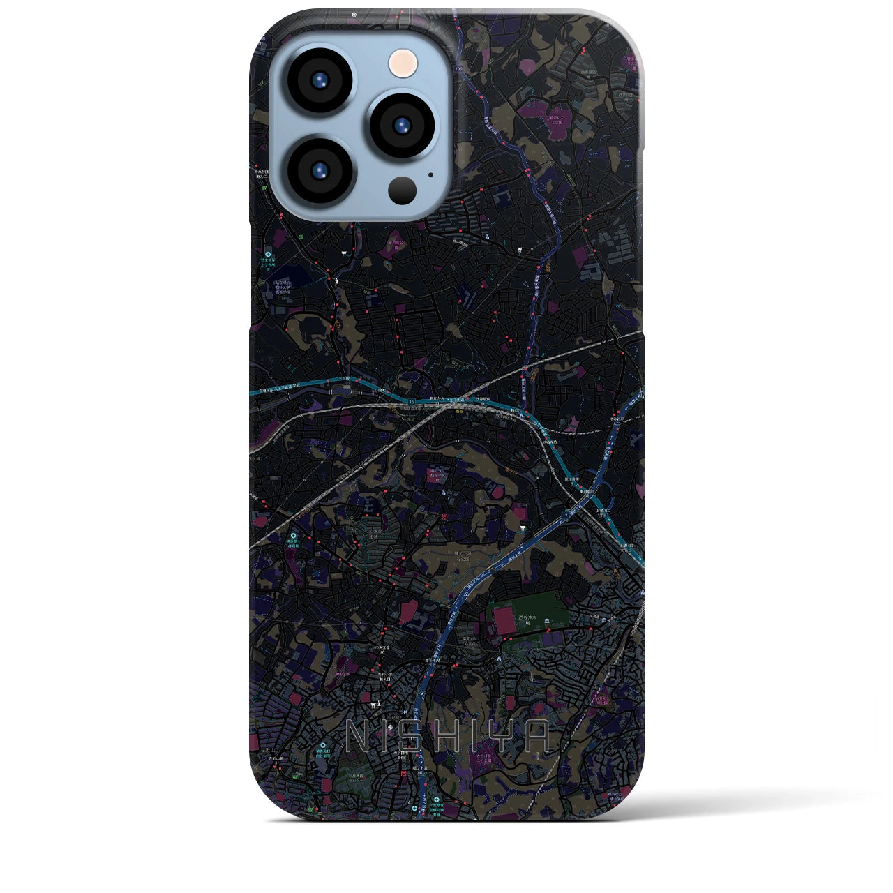 【西谷】地図柄iPhoneケース（バックカバータイプ・ブラック）iPhone 13 Pro Max 用