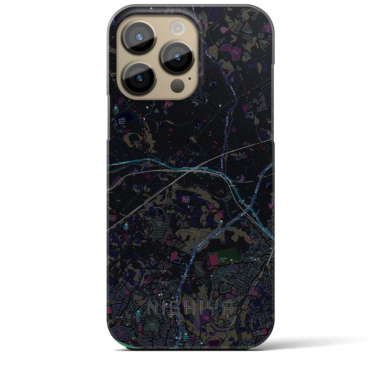 【西谷】地図柄iPhoneケース（バックカバータイプ・ブラック）iPhone 14 Pro Max 用