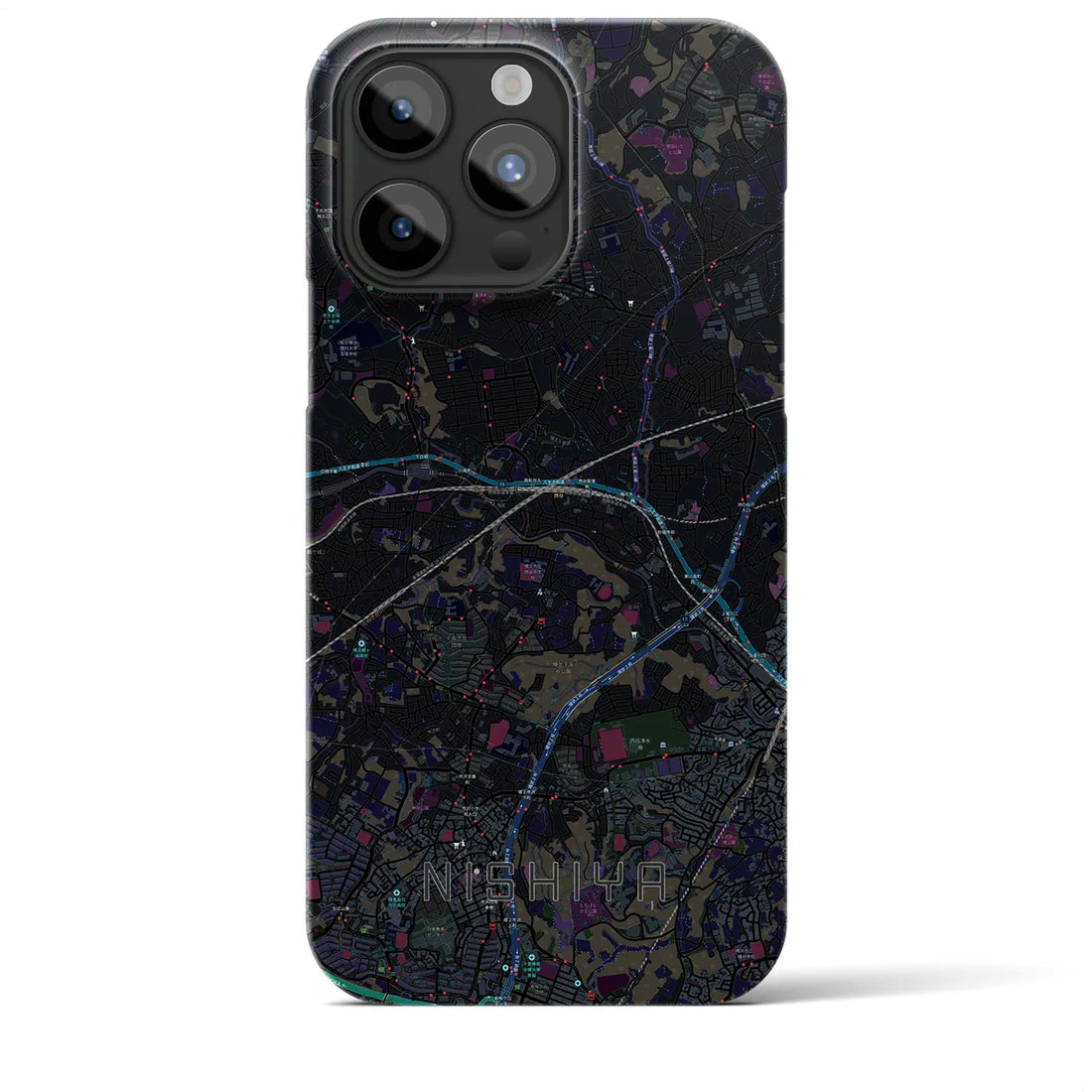 【西谷】地図柄iPhoneケース（バックカバータイプ・ブラック）iPhone 15 Pro Max 用
