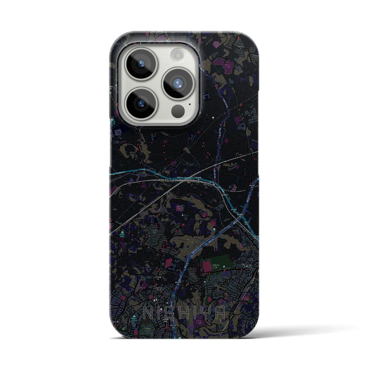 【西谷】地図柄iPhoneケース（バックカバータイプ・ブラック）iPhone 15 Pro 用