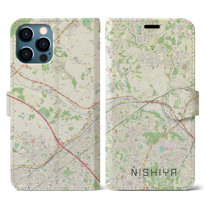 【西谷（神奈川県）】地図柄iPhoneケース（手帳タイプ）ナチュラル・iPhone 12 / 12 Pro 用