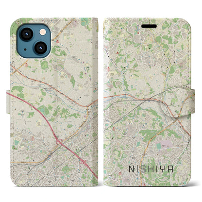 【西谷（神奈川県）】地図柄iPhoneケース（手帳タイプ）ナチュラル・iPhone 13 用
