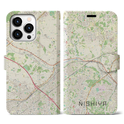【西谷（神奈川県）】地図柄iPhoneケース（手帳タイプ）ナチュラル・iPhone 13 Pro 用