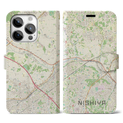 【西谷（神奈川県）】地図柄iPhoneケース（手帳タイプ）ナチュラル・iPhone 14 Pro 用