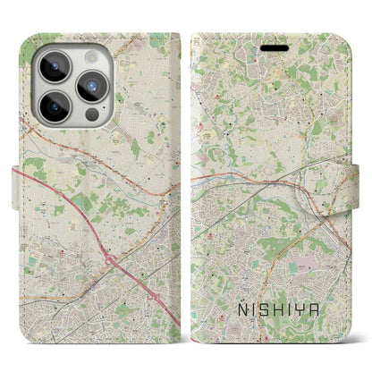 【西谷（神奈川県）】地図柄iPhoneケース（手帳タイプ）ナチュラル・iPhone 15 Pro 用