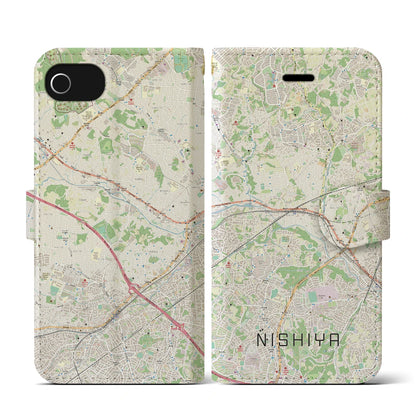 【西谷（神奈川県）】地図柄iPhoneケース（手帳タイプ）ナチュラル・iPhone SE（第3 / 第2世代） / 8 / 7 / 6s / 6 用