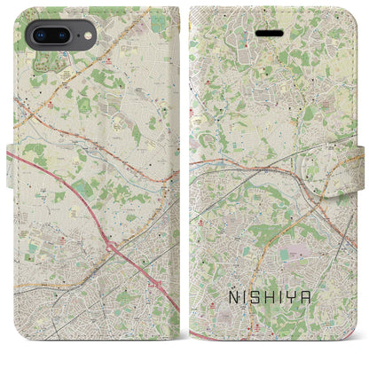 【西谷（神奈川県）】地図柄iPhoneケース（手帳タイプ）ナチュラル・iPhone 8Plus /7Plus / 6sPlus / 6Plus 用