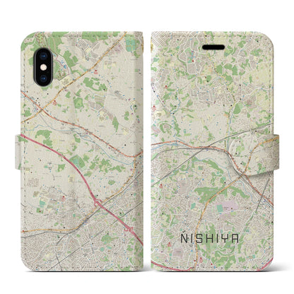 【西谷（神奈川県）】地図柄iPhoneケース（手帳タイプ）ナチュラル・iPhone XS / X 用