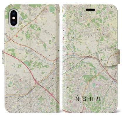 【西谷（神奈川県）】地図柄iPhoneケース（手帳タイプ）ナチュラル・iPhone XS Max 用