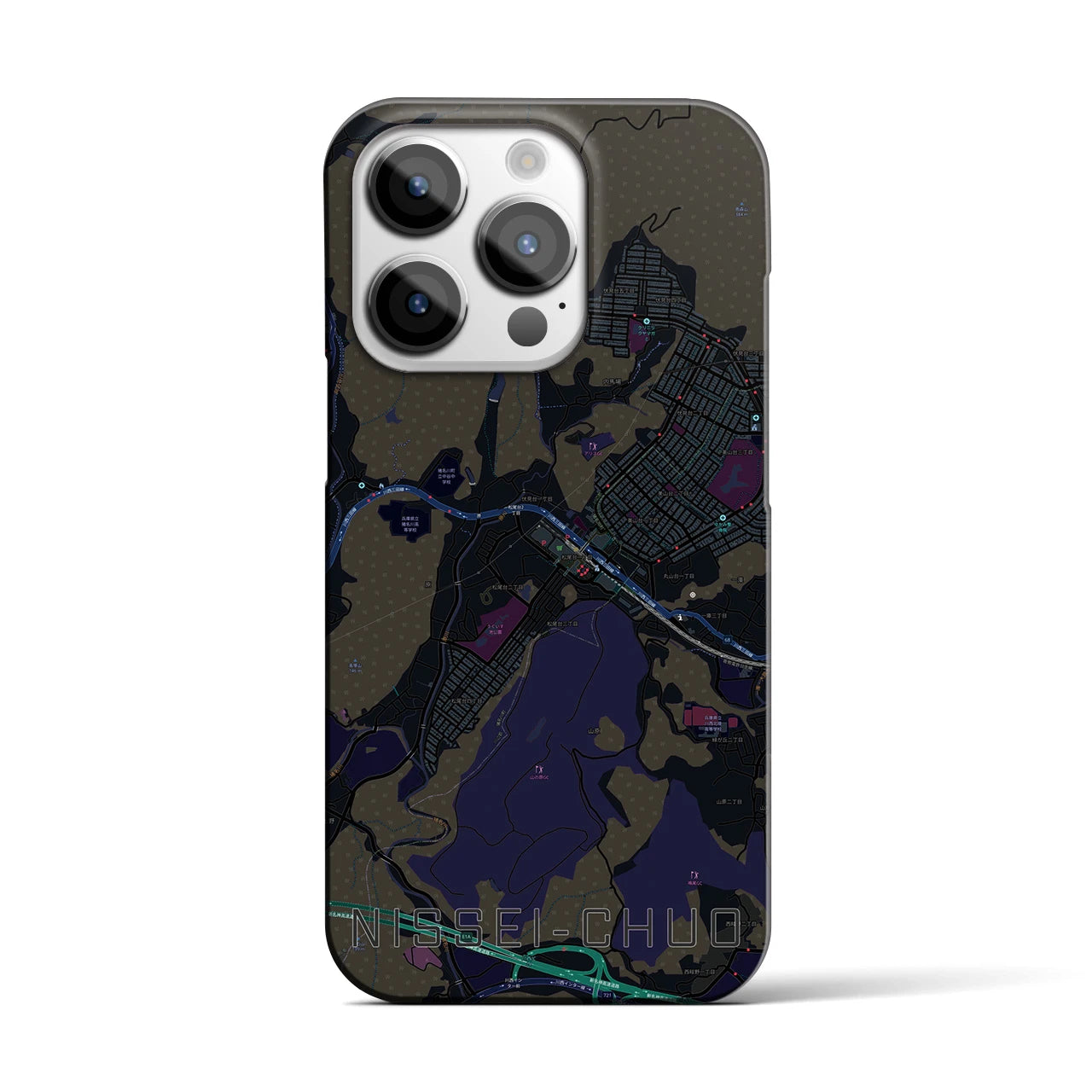 【日生中央】地図柄iPhoneケース（バックカバータイプ・ブラック）iPhone 14 Pro 用